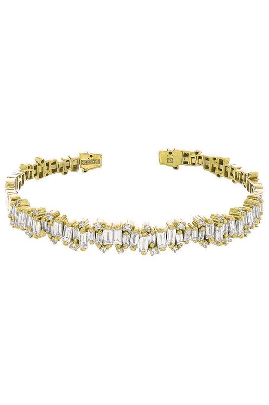 Diamond Baguette Fireworks Bangle Bracelet - Yellow Gold-YELLOW GOLD-M-JEWELRYFINE JEWELBRACELET O-SUZANNE KALAN