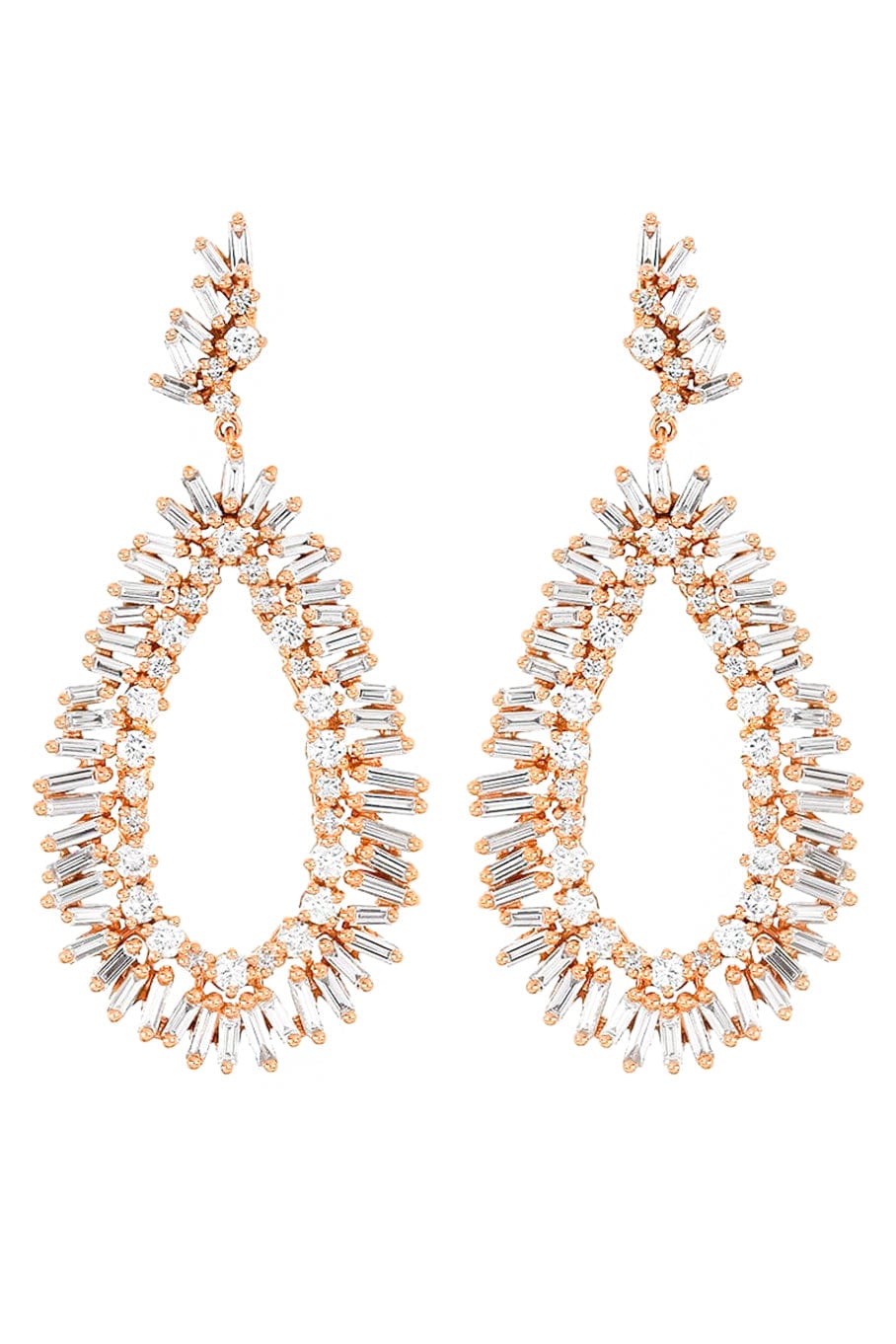 SUZANNE KALAN-Baguette Diamond Pear Shape Drop Earrings-