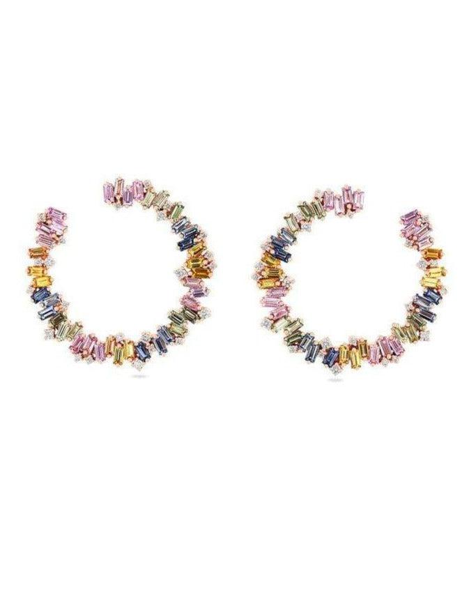 SUZANNE KALAN-Celeste Pastel Sapphire Sideways Hoop Earrings-ROSE GOLD