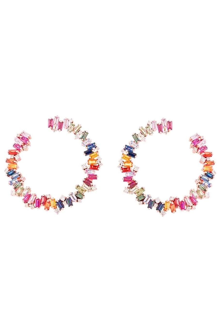 SUZANNE KALAN-Celeste Rainbow Sapphire Sideways Hoops-