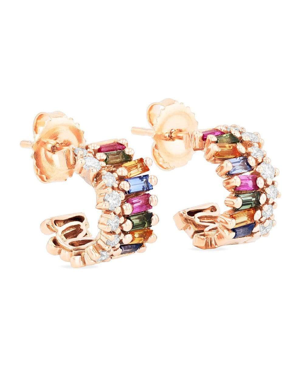 SUZANNE KALAN-Claire Rainbow Sapphire Huggies-ROSE GOLD