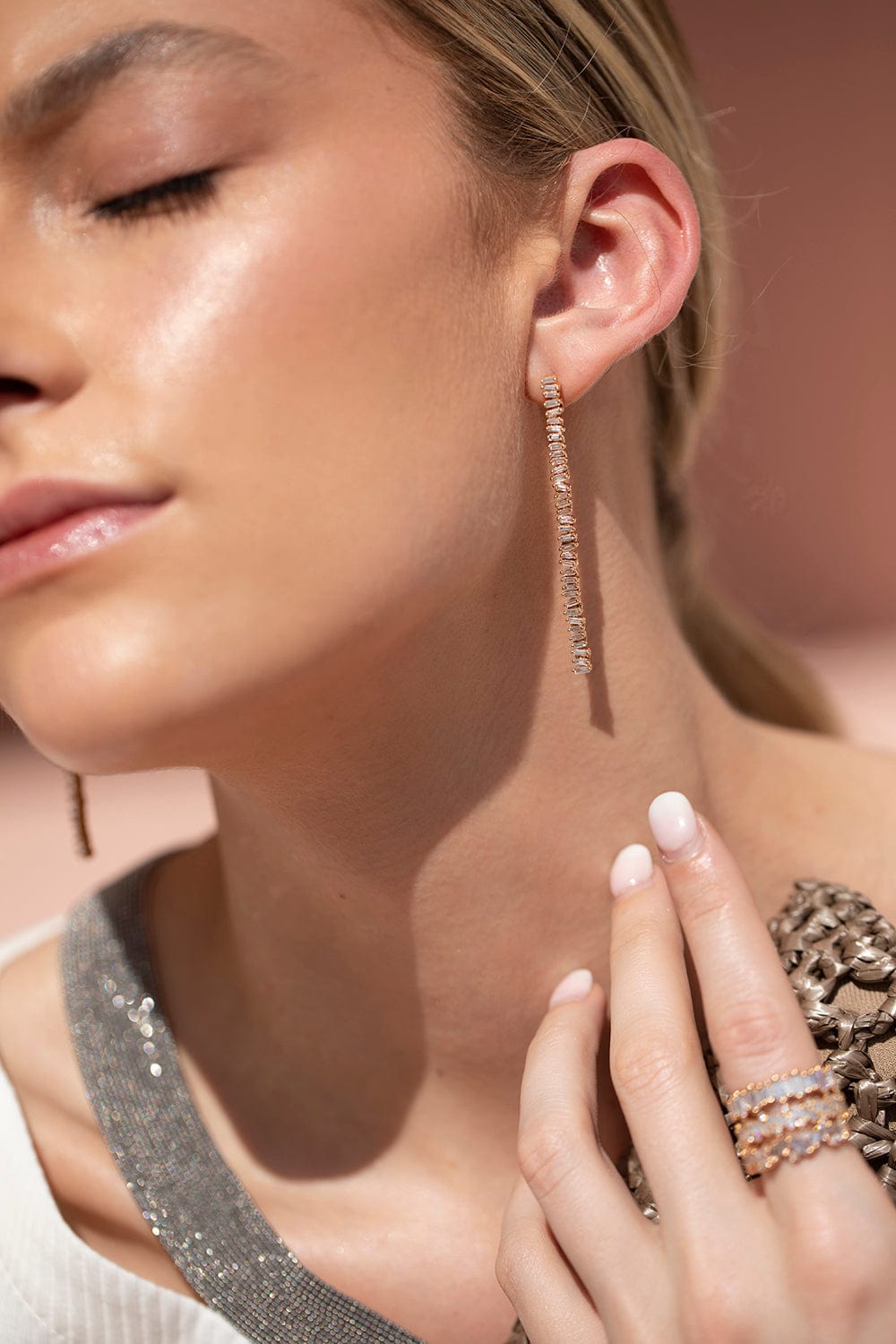 SUZANNE KALAN-Diamond Baby Tennis Earrings-ROSE GOLD