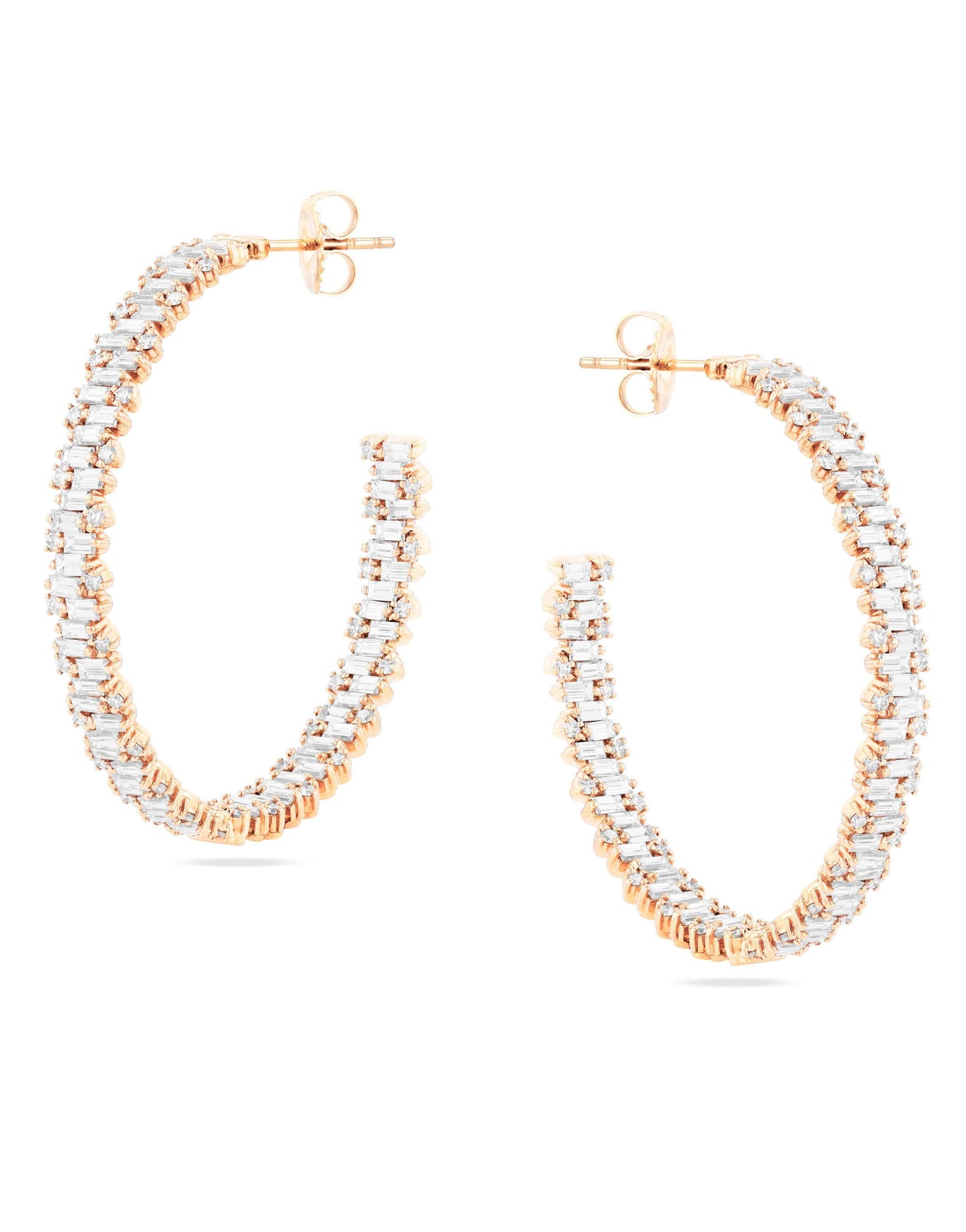 SUZANNE KALAN-Diamond Baguette Hoops - 45mm-ROSE GOLD