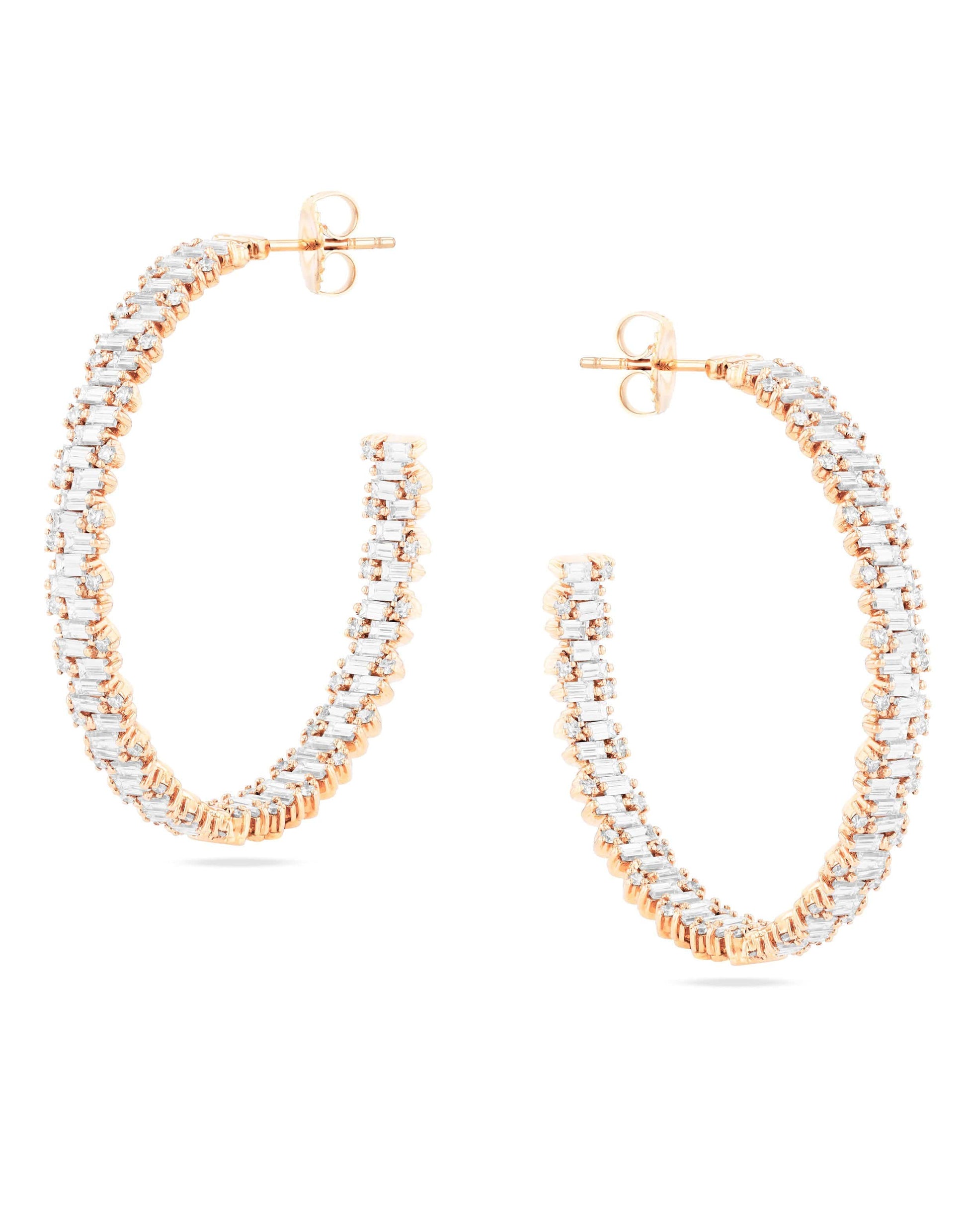 SUZANNE KALAN-Diamond Baguette Hoops - 45mm-ROSE GOLD