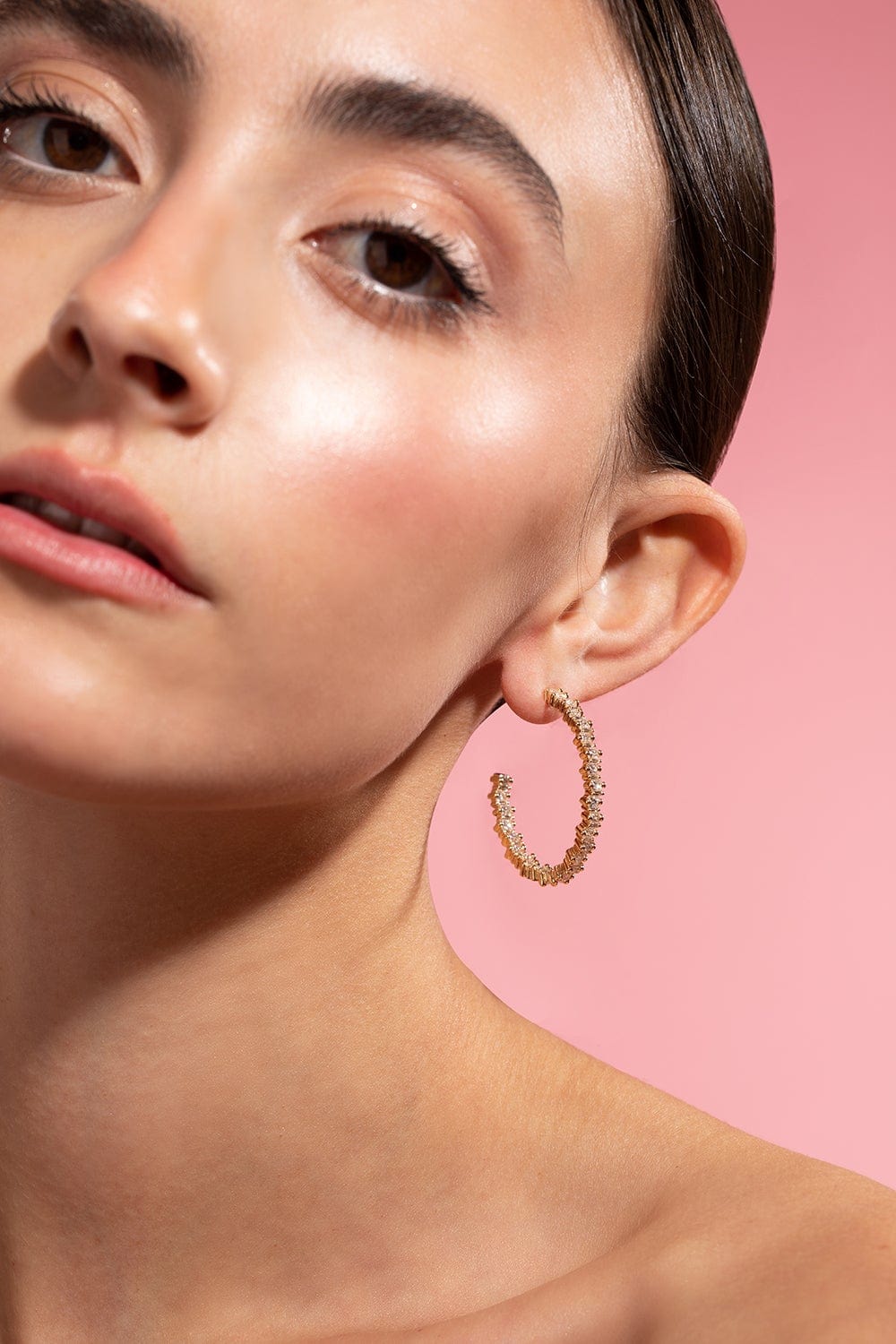 SUZANNE KALAN-Diamond Baguette Zig Zag Hoops-ROSE GOLD