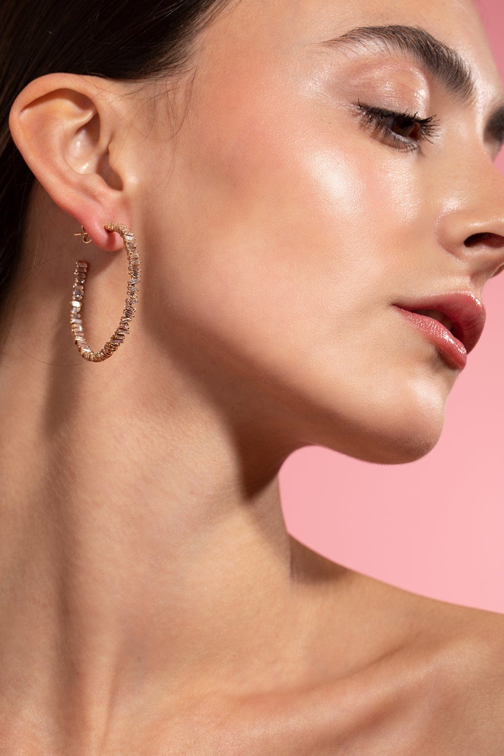 SUZANNE KALAN-Diamond Baguette Zig Zag Hoops-ROSE GOLD