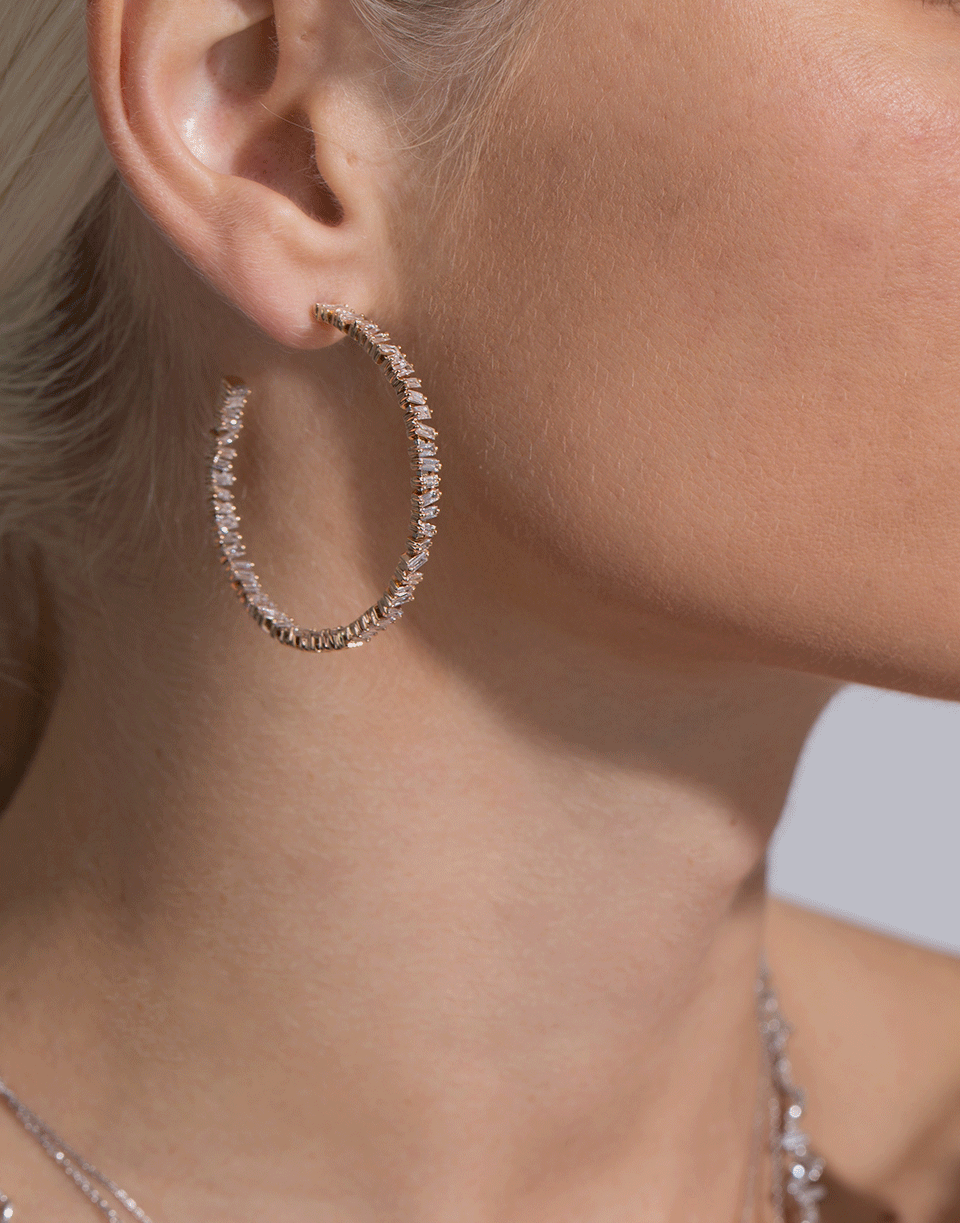 SUZANNE KALAN-Diamond Baguette Zig Zag Hoops-ROSE GOLD