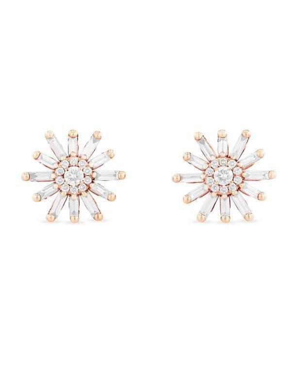 SUZANNE KALAN-Fireworks Baguette Diamond Flower Studs-ROSE GOLD