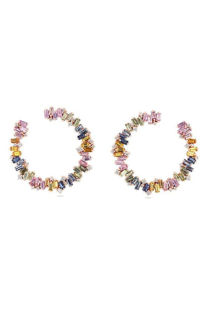 SUZANNE KALAN-Pastel Sapphire Sideways Hoops-ROSE GOLD