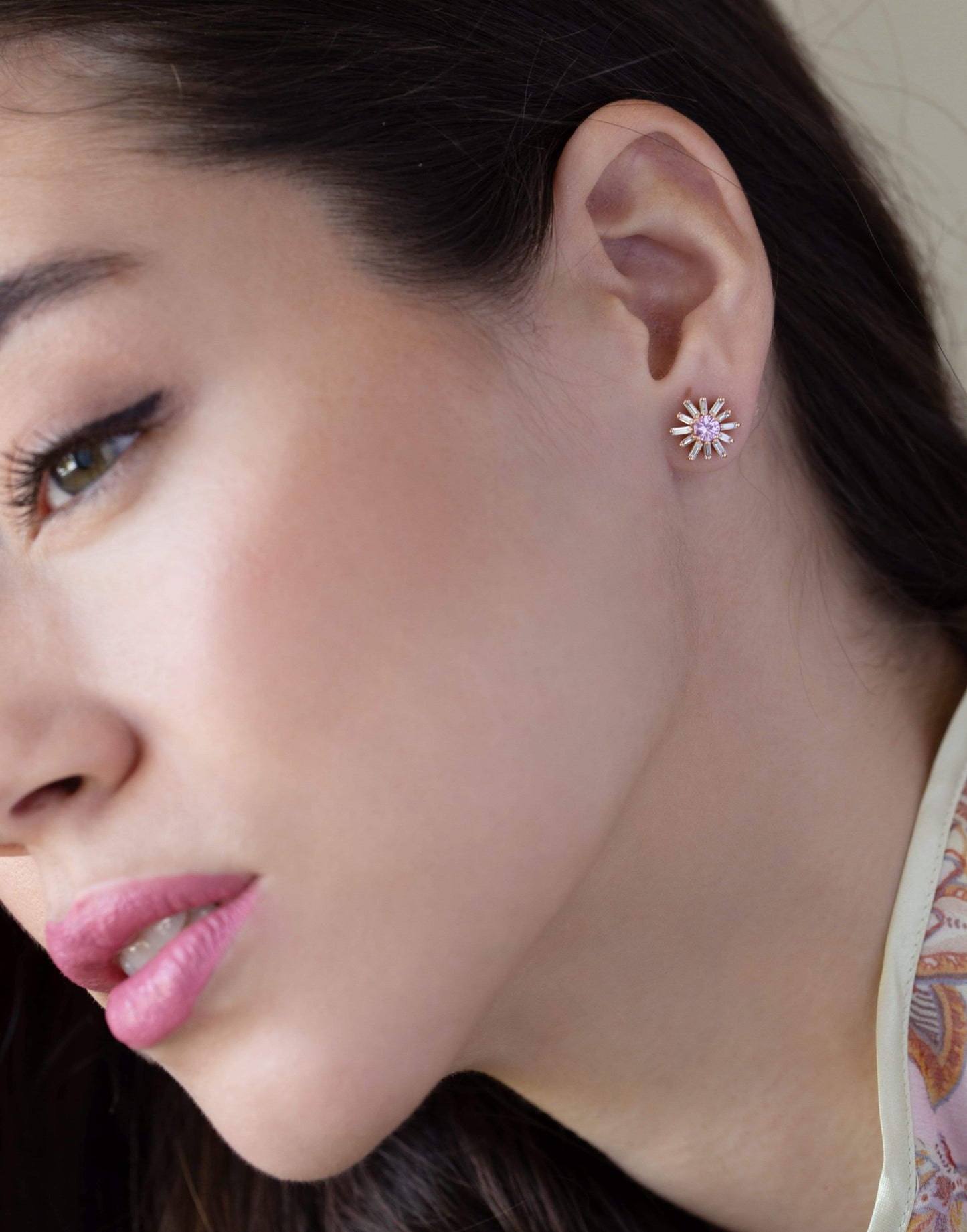 SUZANNE KALAN-Pink Sapphire and Diamond Flower Earrings-ROSE GOLD