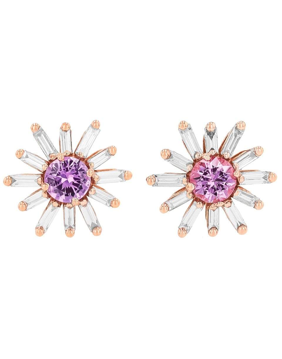 SUZANNE KALAN-Pink Sapphire and Diamond Flower Earrings-ROSE GOLD