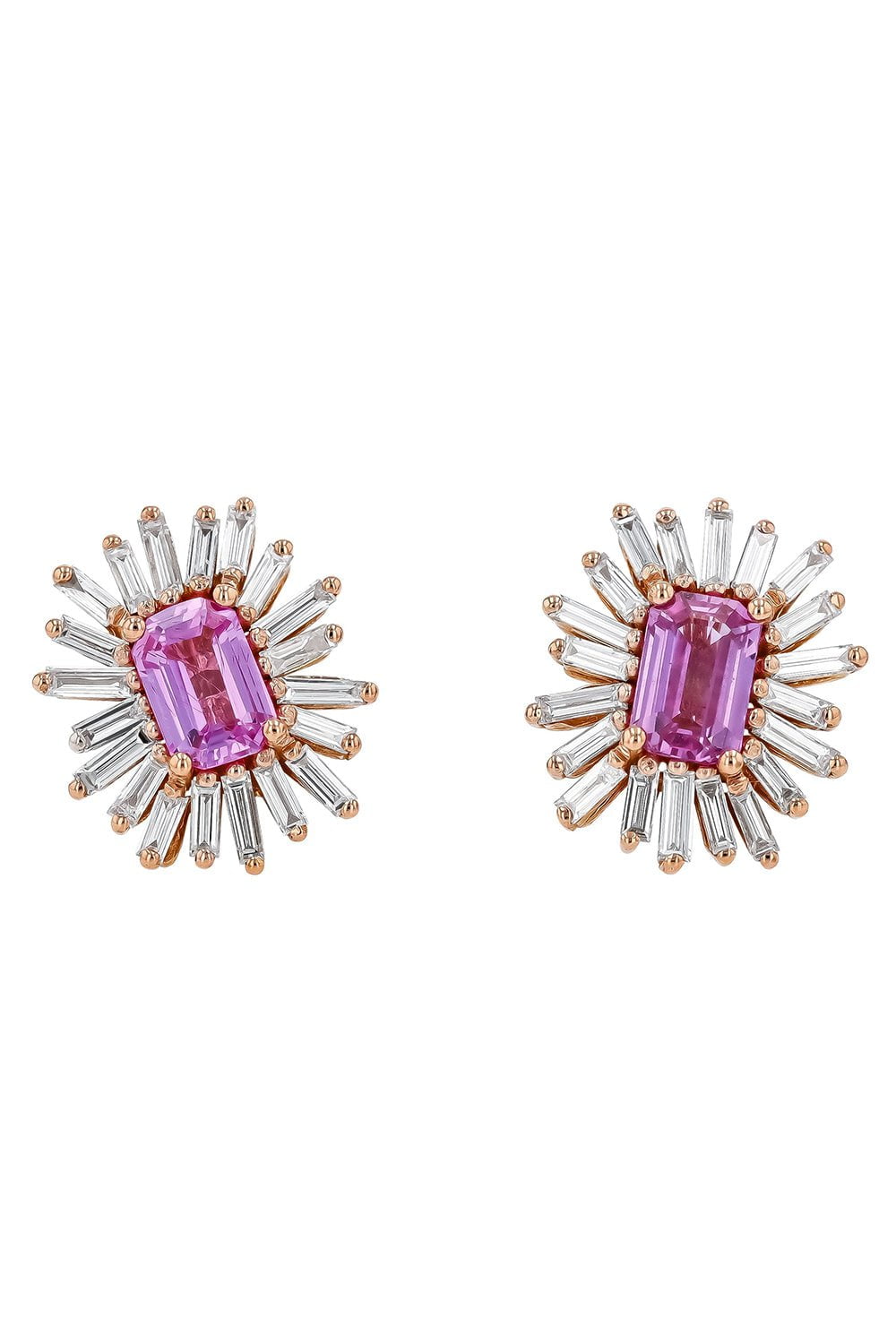 SUZANNE KALAN-Pink Sapphire Diamond Baguette Earrings-ROSE GOLD