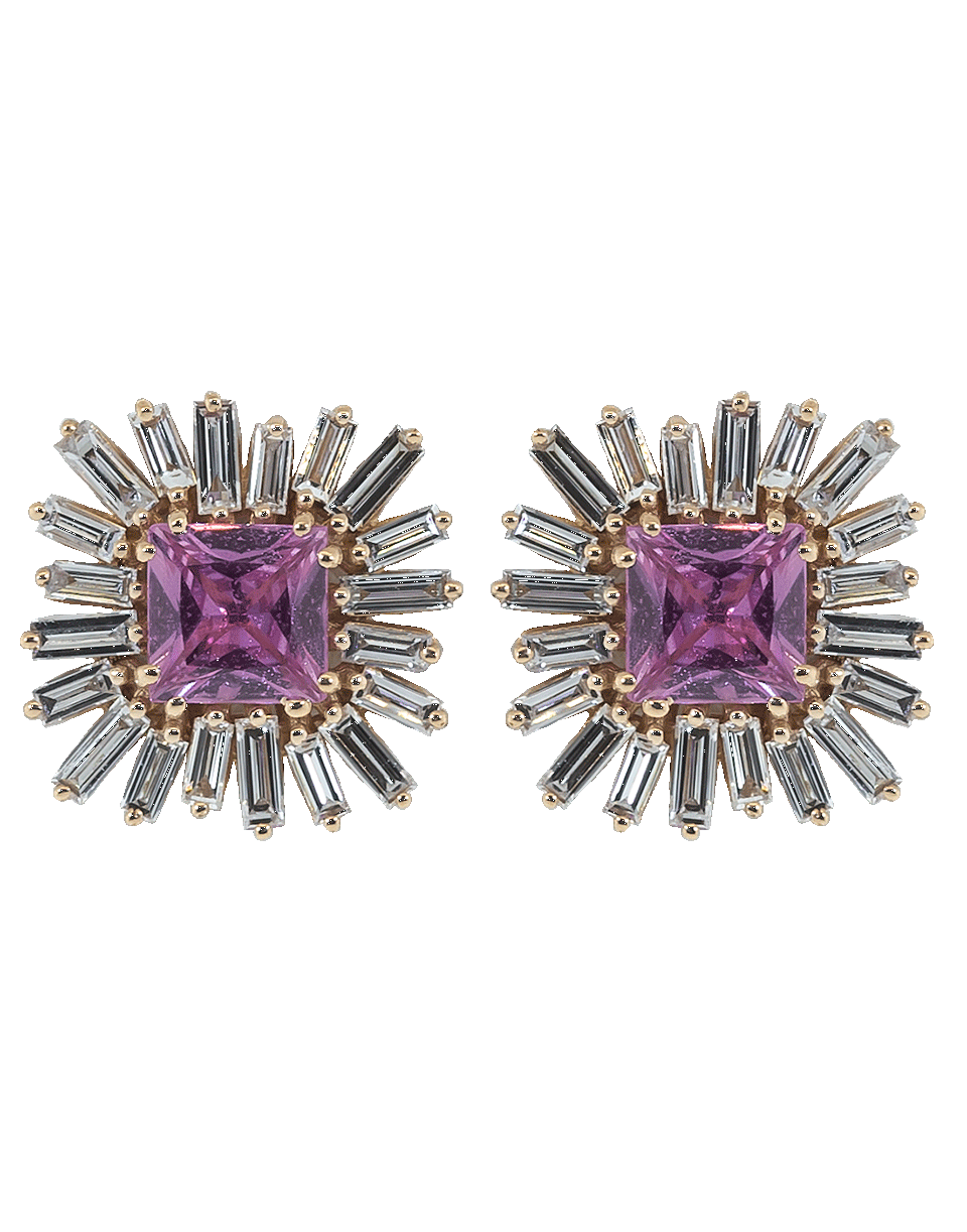SUZANNE KALAN-Pink Sapphire Diamond Flower Studs-ROSE GOLD