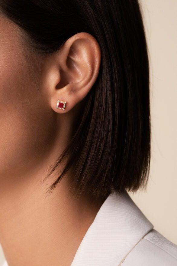 SUZANNE KALAN-Princess Midi Ruby Stud Earrings-ROSE GOLD