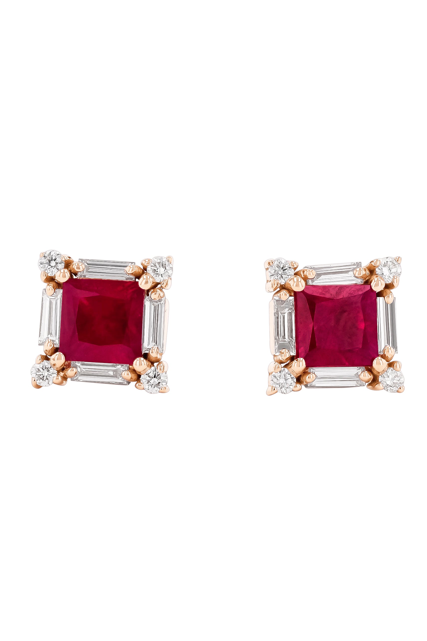 SUZANNE KALAN-Princess Midi Ruby Stud Earrings-ROSE GOLD