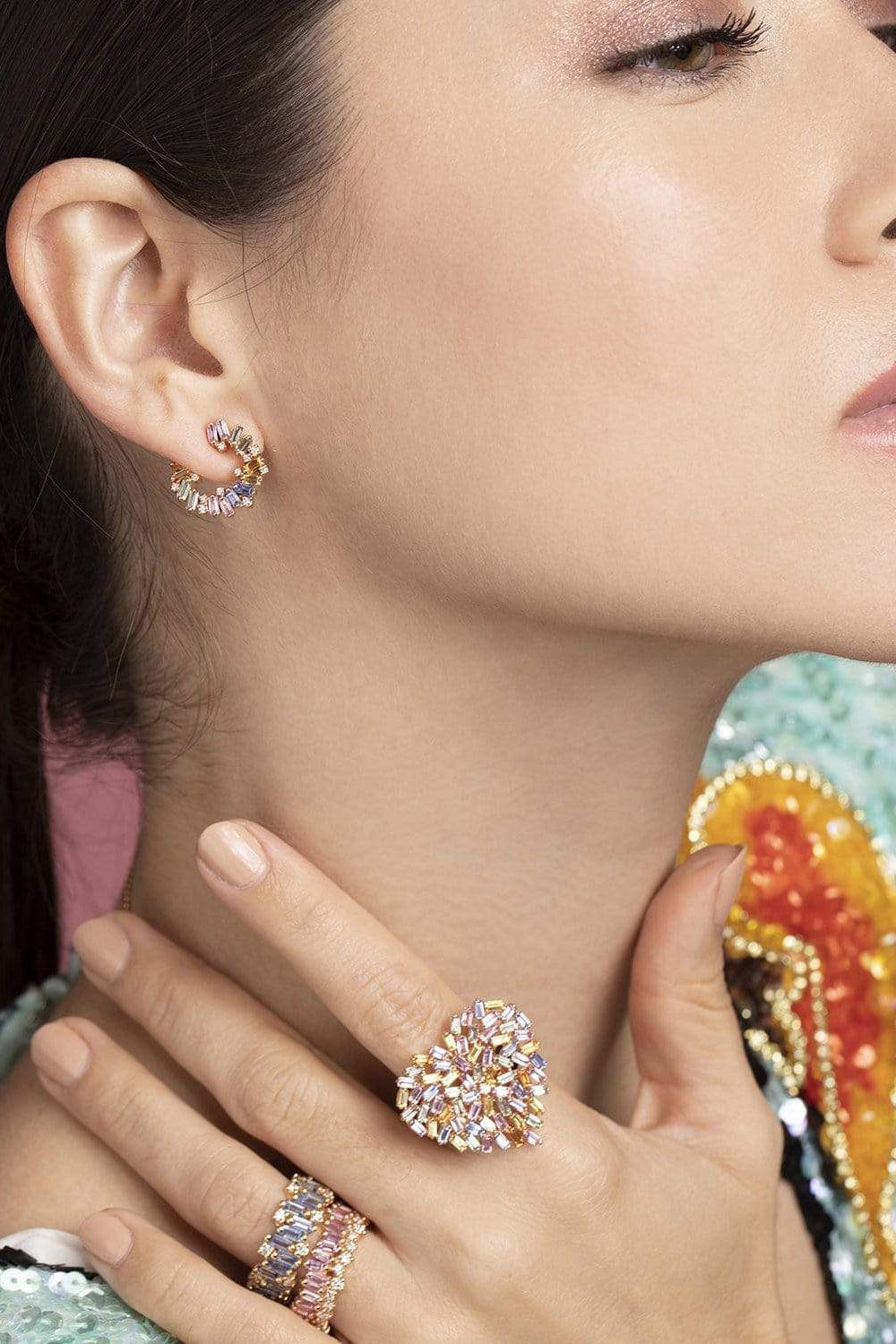 SUZANNE KALAN-Small Spiral Pastel Sapphire Hoops-ROSE GOLD
