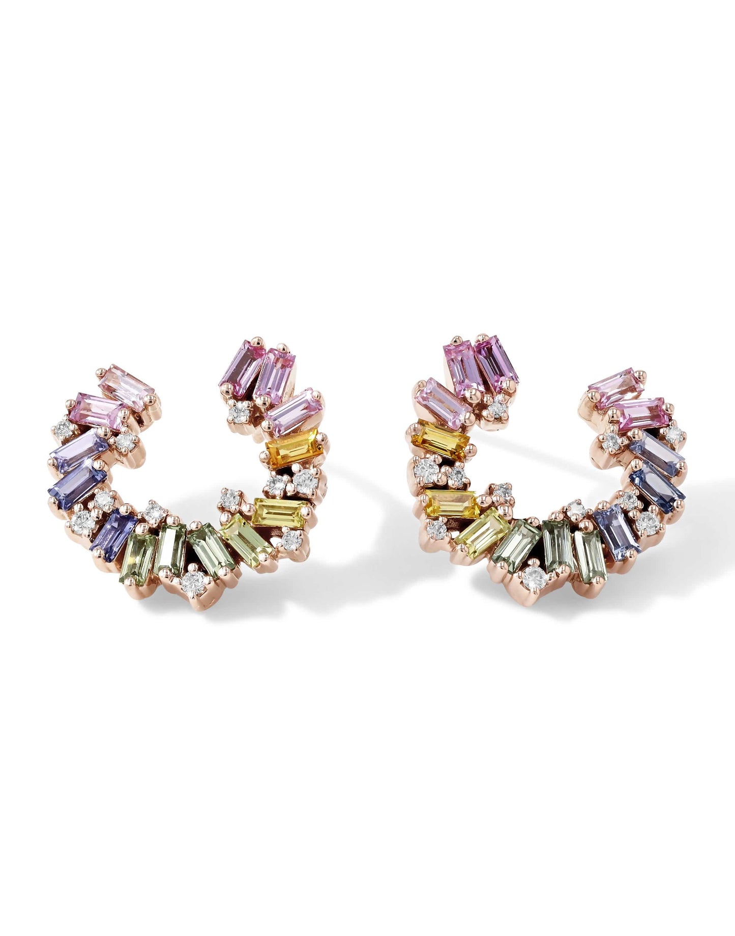 SUZANNE KALAN-Small Spiral Pastel Sapphire Hoops-ROSE GOLD