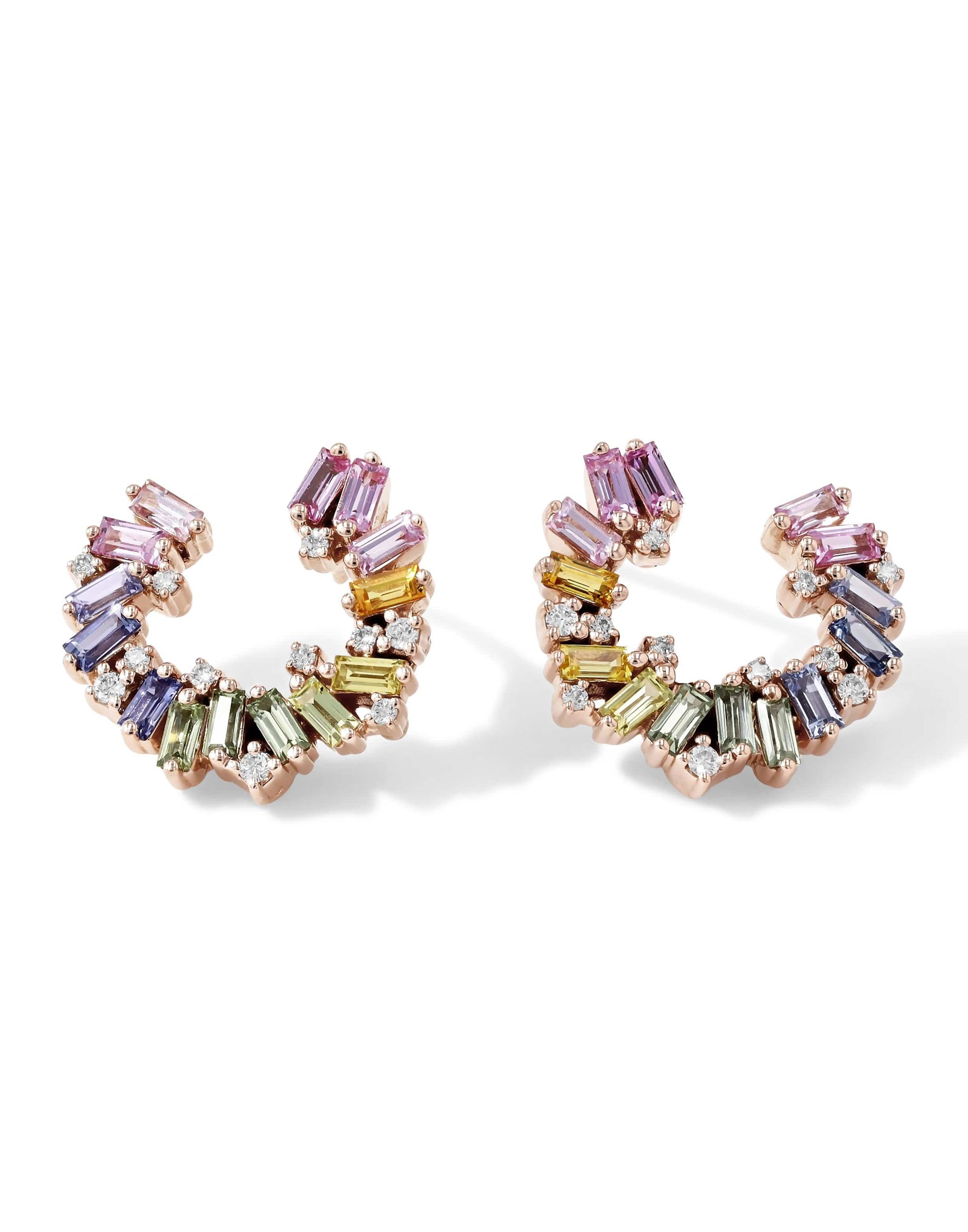 SUZANNE KALAN-Small Spiral Pastel Sapphire Hoops-ROSE GOLD