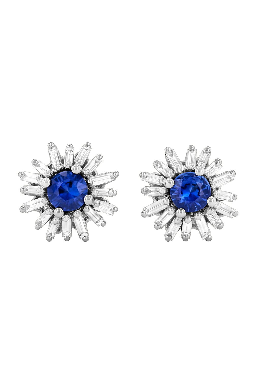 SUZANNE KALAN-Blue Sapphire Baguette Stud Earrings-WHITE GOLD