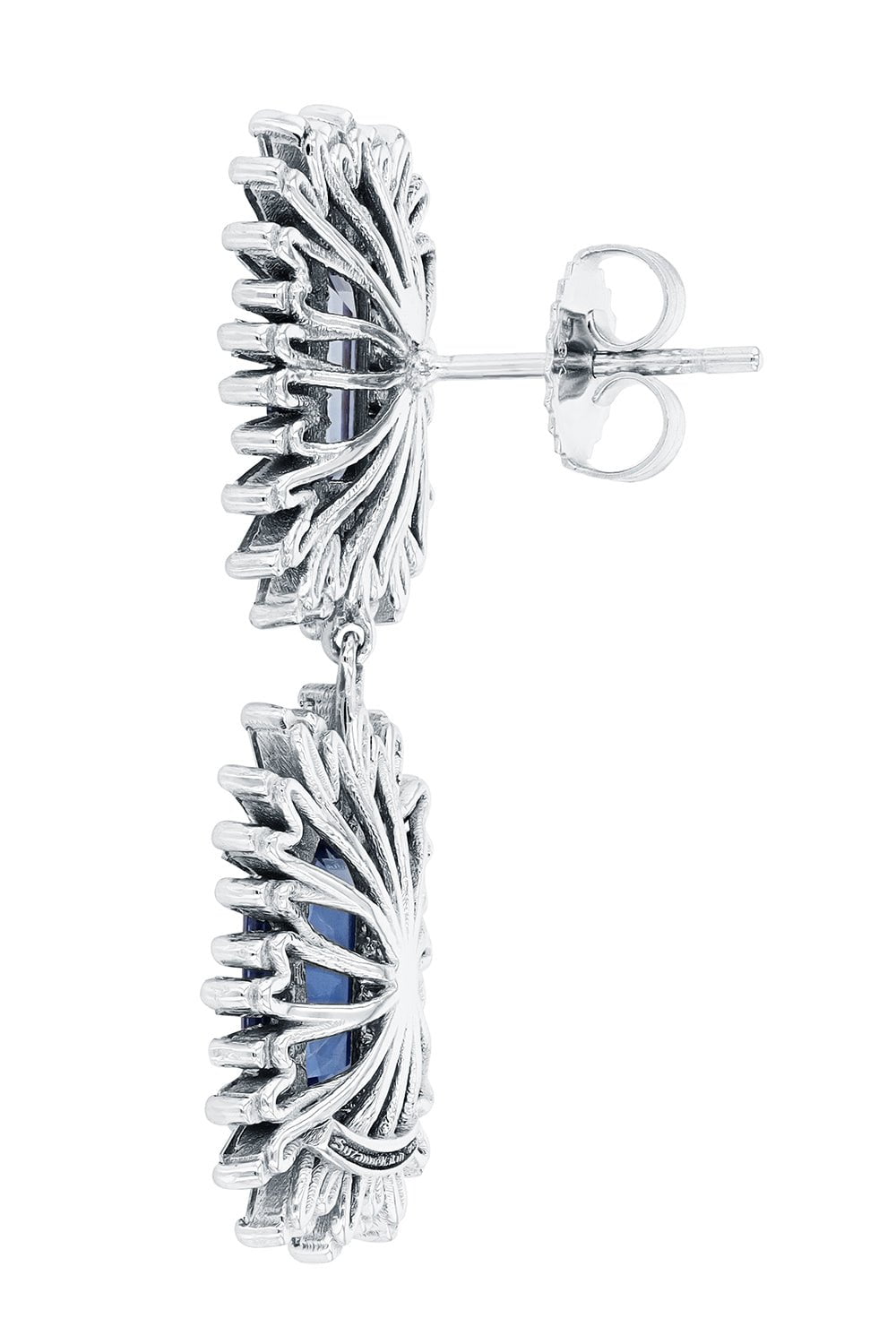 SUZANNE KALAN-Blue Sapphire Diamond Baguette Earrings-WHITE GOLD