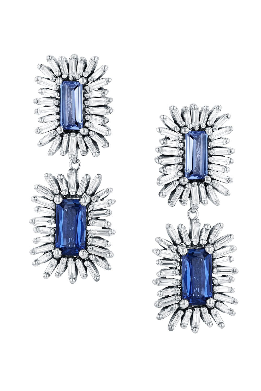 SUZANNE KALAN-Blue Sapphire Diamond Baguette Earrings-WHITE GOLD