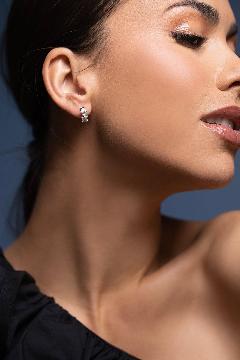 SUZANNE KALAN-Firework Huggie Earrings-WHITE GOLD
