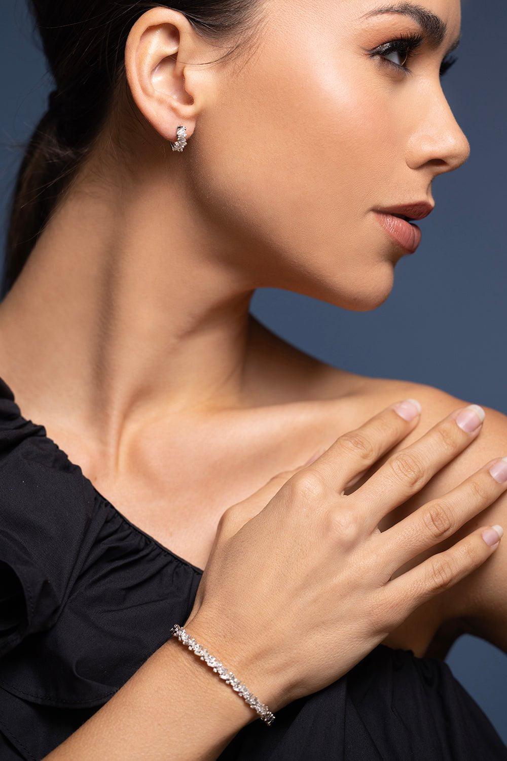 SUZANNE KALAN-Firework Huggie Earrings-WHITE GOLD