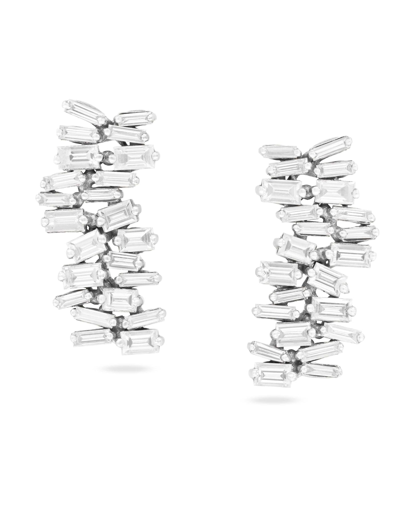 SUZANNE KALAN-Fireworks Diamond Baguette Bar Studs-WHITE GOLD