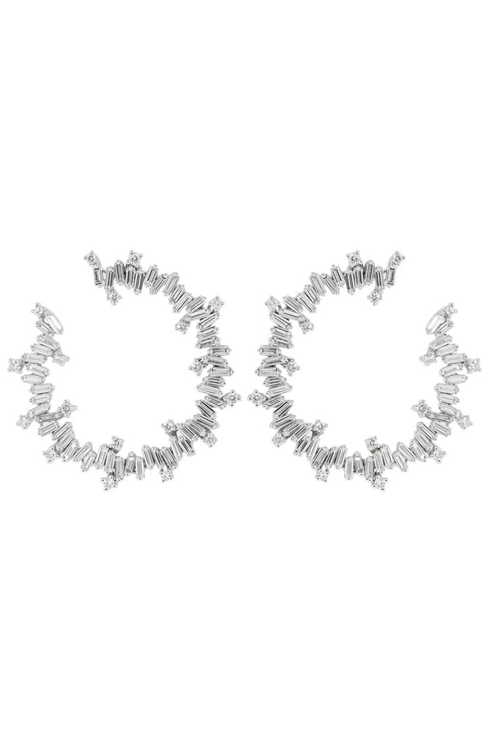 SUZANNE KALAN-Fireworks Diamond Spiral Hoop Earrings-WHITE GOLD