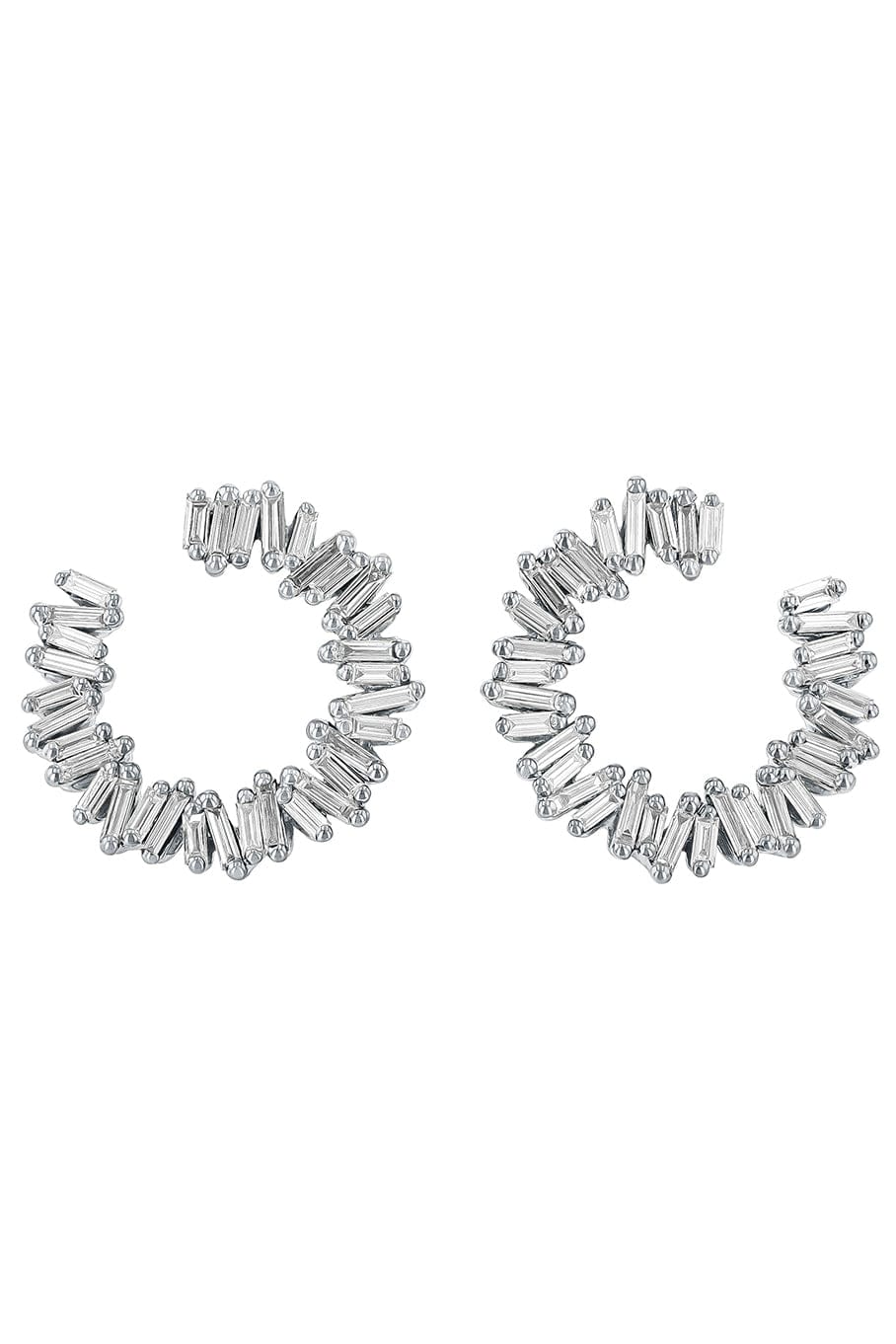 SUZANNE KALAN-Medium Spiral Diamond Baguette Earrings-WHITE GOLD
