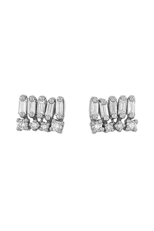 Short Stacked Mixed Stud Earrings JEWELRYFINE JEWELEARRING SUZANNE KALAN WHITE GOLD  