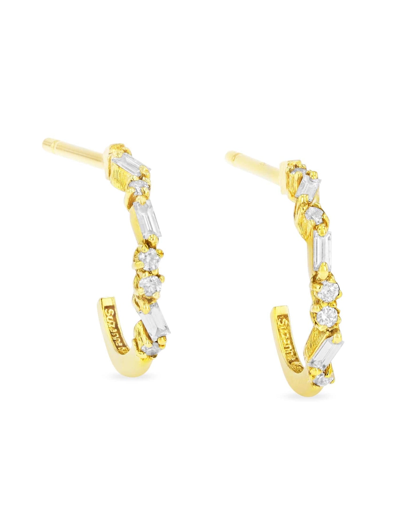 SUZANNE KALAN-Diamond Baguette Round Earrings-YELLOW GOLD