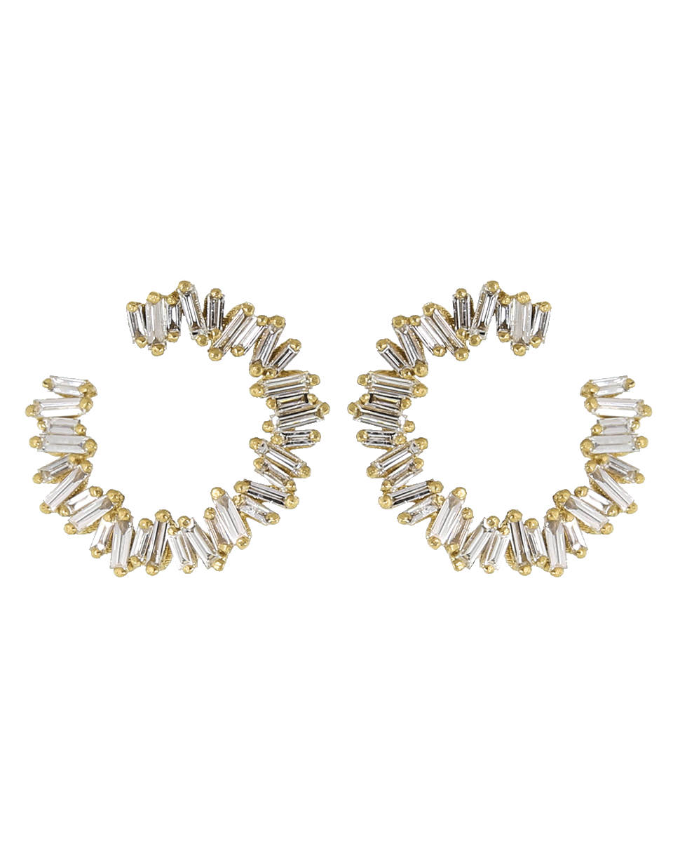 SUZANNE KALAN-Medium Spiral Diamond Baguette Earrings-YELLOW GOLD