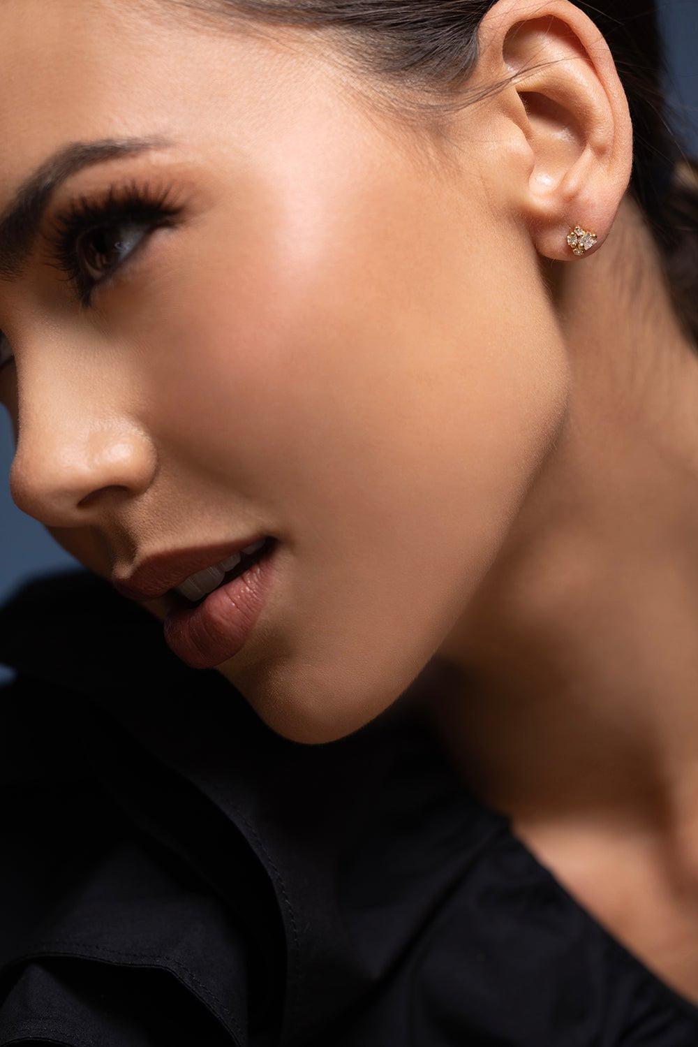 SUZANNE KALAN-Princess Cut Diamond Earrings-YELLOW GOLD