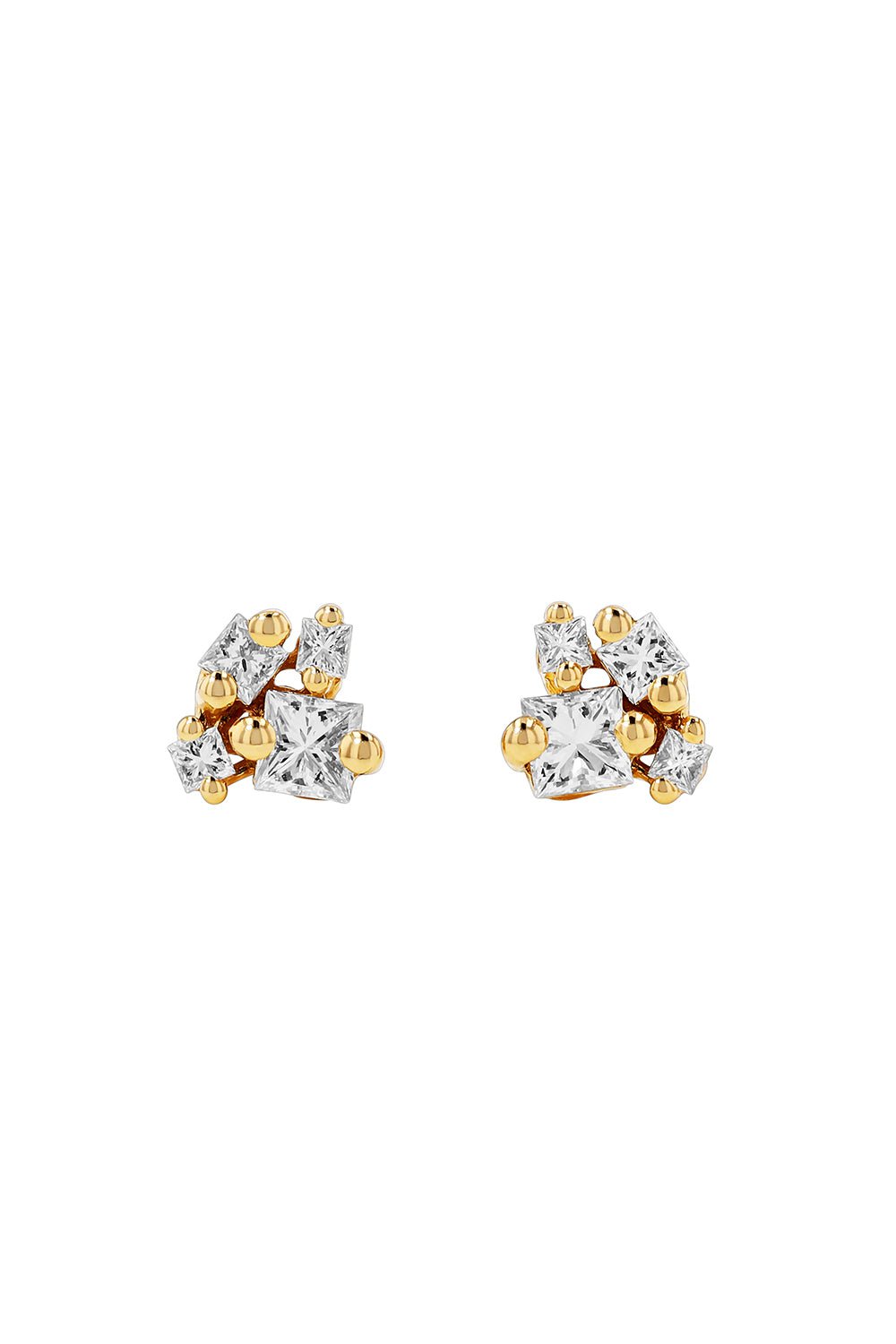 SUZANNE KALAN-Princess Cut Diamond Earrings-YELLOW GOLD