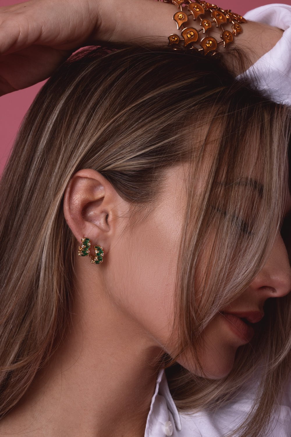 Shimmer Emerald Mini Hoop Earrings JEWELRYFINE JEWELEARRING SUZANNE KALAN   