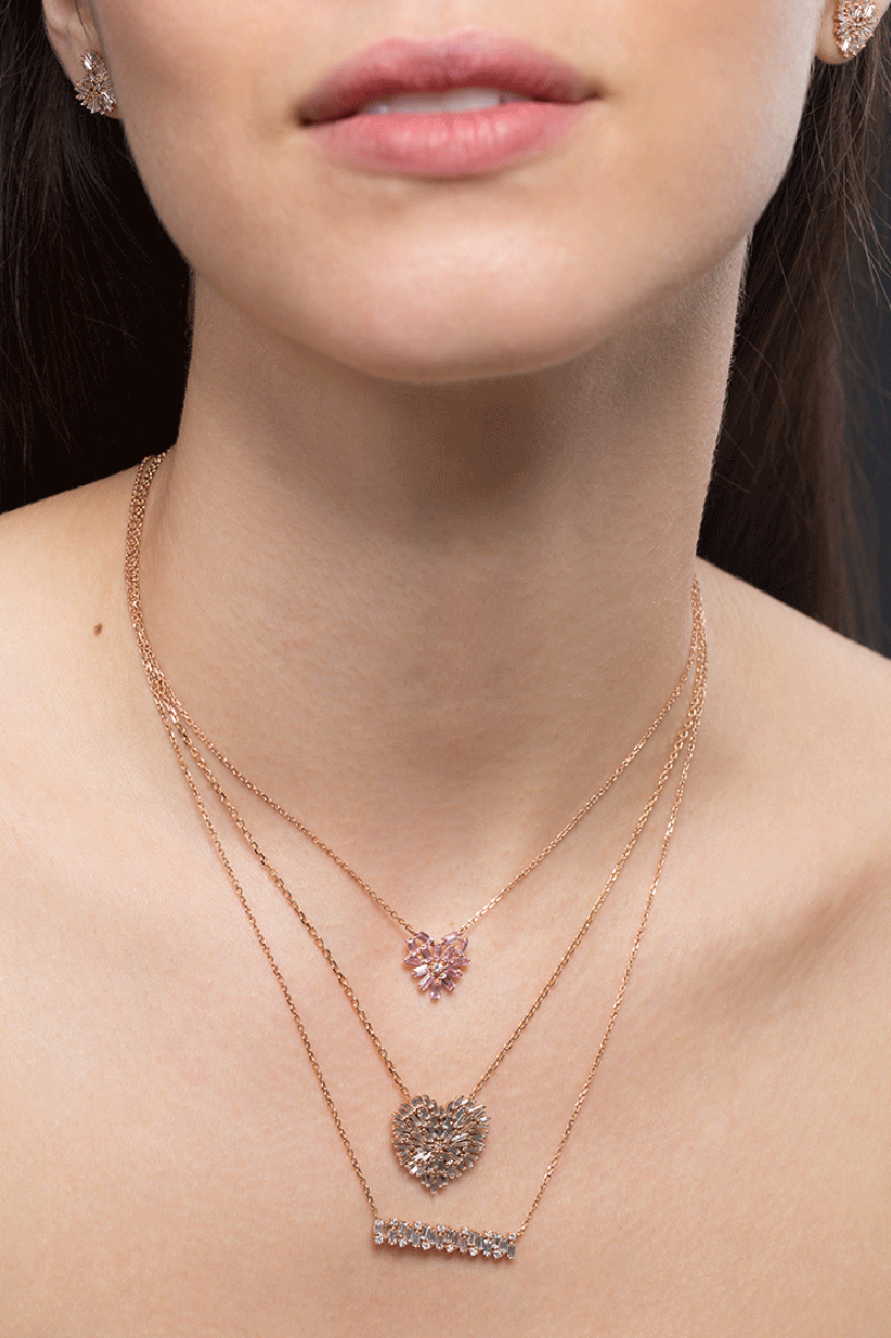 SUZANNE KALAN-Medium Heart Diamond Baugette Necklace-ROSE GOLD