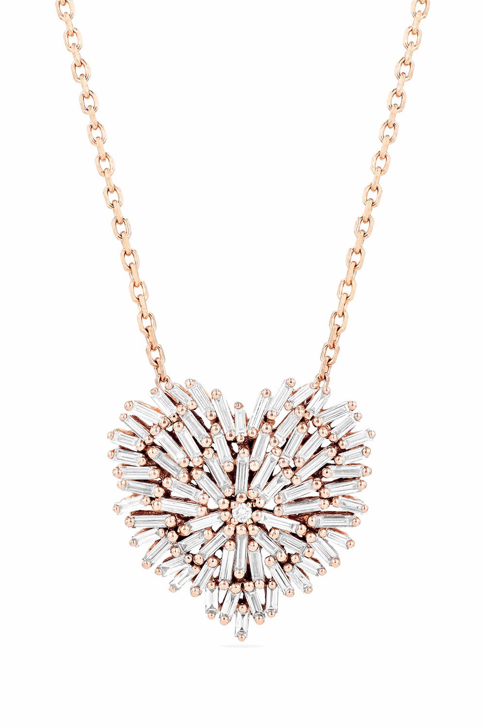 SUZANNE KALAN-Medium Heart Diamond Baugette Necklace-ROSE GOLD