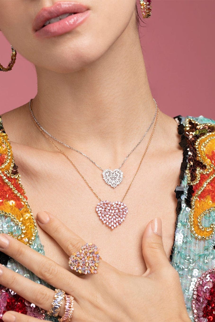 SUZANNE KALAN-Medium Pink Sapphire Heart Necklace-ROSE GOLD