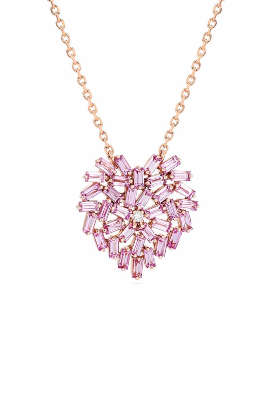 SUZANNE KALAN-Medium Pink Sapphire Heart Necklace-ROSE GOLD