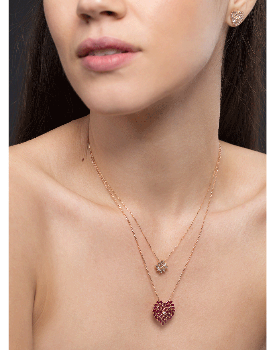 SUZANNE KALAN-Medium Ruby Heart Pendant Necklace-ROSE GOLD