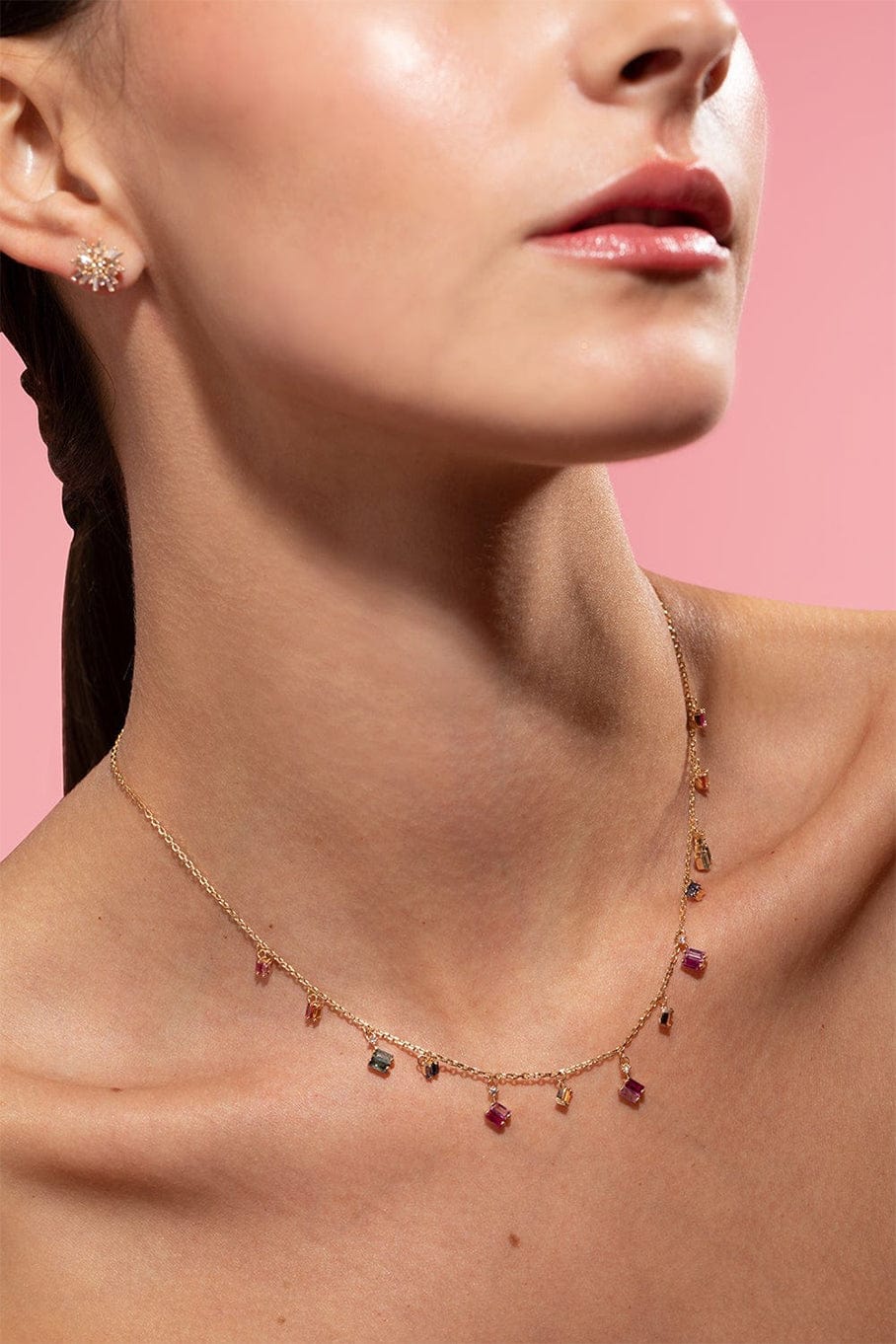 SUZANNE KALAN-Pastel Sapphire Dangle Necklace-ROSE GOLD