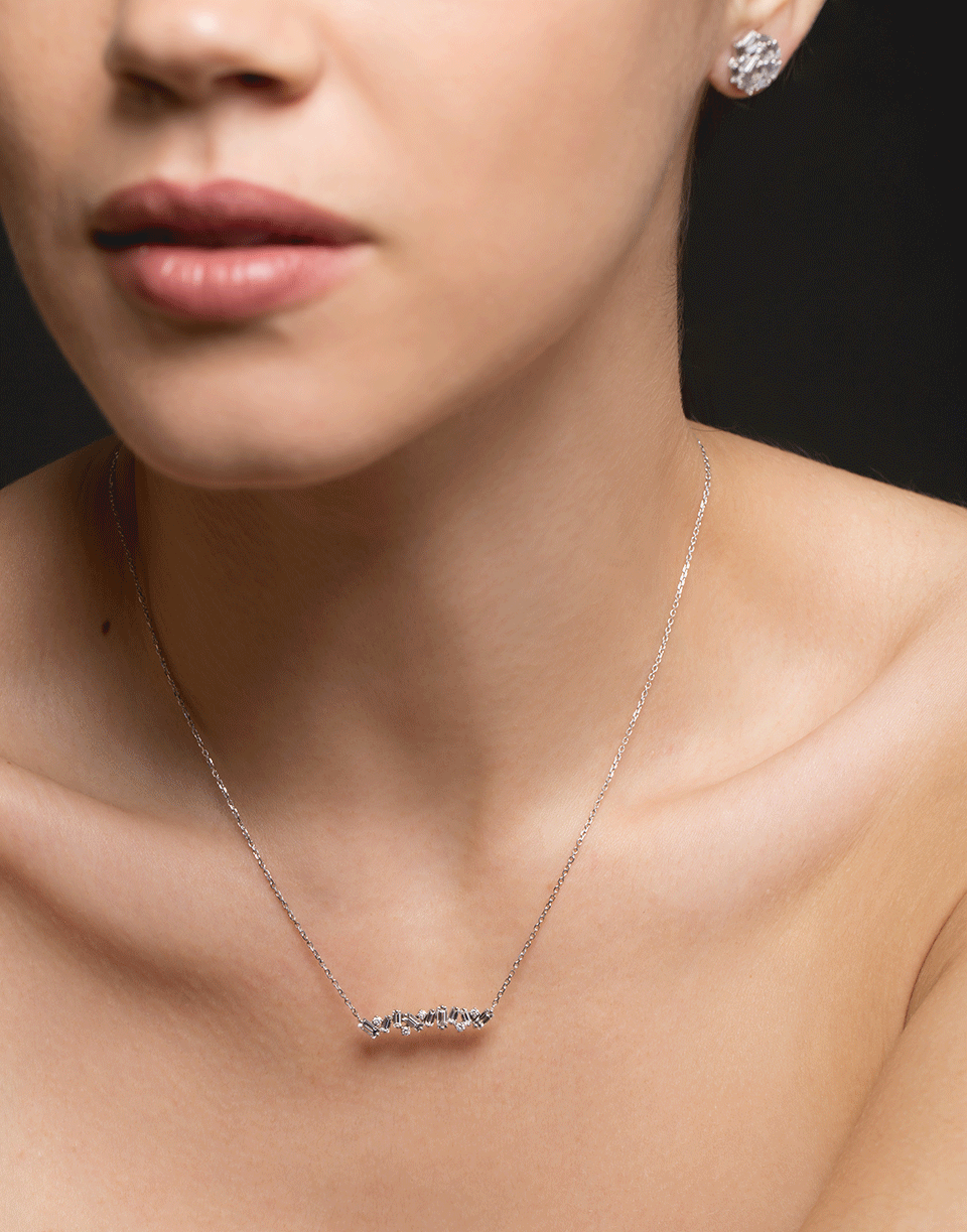 SUZANNE KALAN-Fireworks Baguette Diamond Bar Necklace-WHITE GOLD