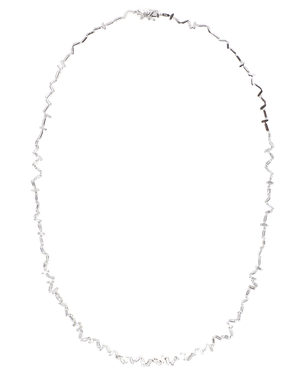 SUZANNE KALAN-Zig Zag Diamond Baguette Necklace-WHITE GOLD