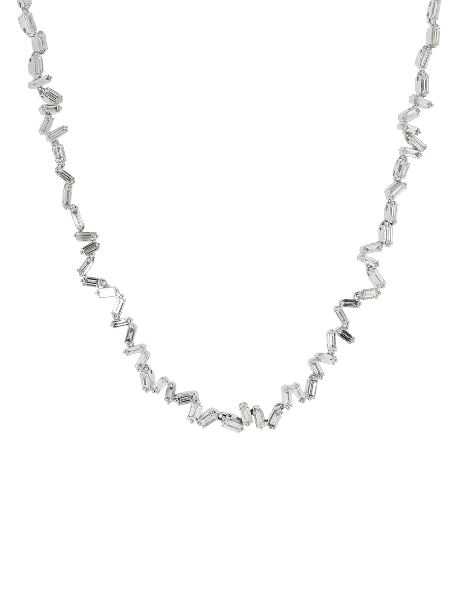 SUZANNE KALAN-Zig Zag Diamond Baguette Necklace-WHITE GOLD