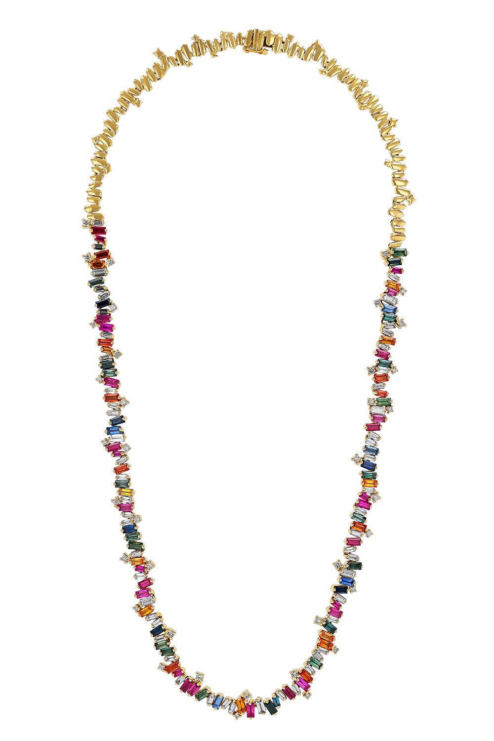 Rainbow Firework Diamond Tennis Necklace-YELLOW GOLD-17-JEWELRYFINE JEWELNECKLACE O-SUZANNE KALAN