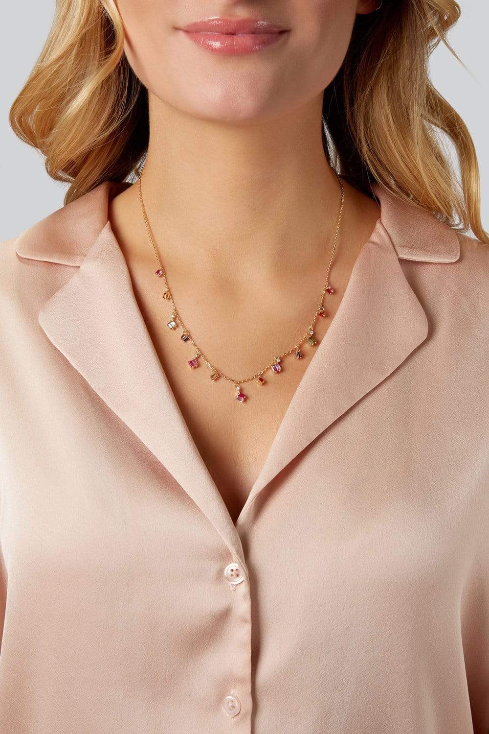 SUZANNE KALAN-Cascade Rainbow Sapphire Necklace-YELLOW GOLD