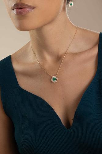 Emerald Diamond Pendant Necklace-YELLOW GOLD-JEWELRYFINE JEWELNECKLACE O-SUZANNE KALAN