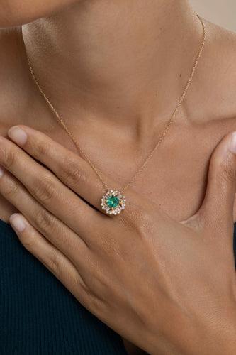 Emerald Diamond Pendant Necklace-YELLOW GOLD-JEWELRYFINE JEWELNECKLACE O-SUZANNE KALAN