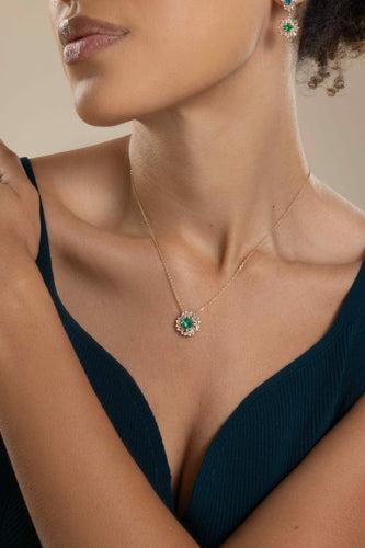 Emerald Diamond Pendant Necklace-YELLOW GOLD-JEWELRYFINE JEWELNECKLACE O-SUZANNE KALAN